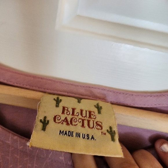 Blue Cactus Print Maxi Dress Cotton Artsy  Lilac Lagnelook Size Large Sleeveless - Picture 4 of 8